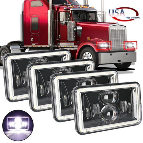 4x6" LED Headlights For Kenworth Peterbilt 357 378 379 Hi/Lo Sealed Beam H4651