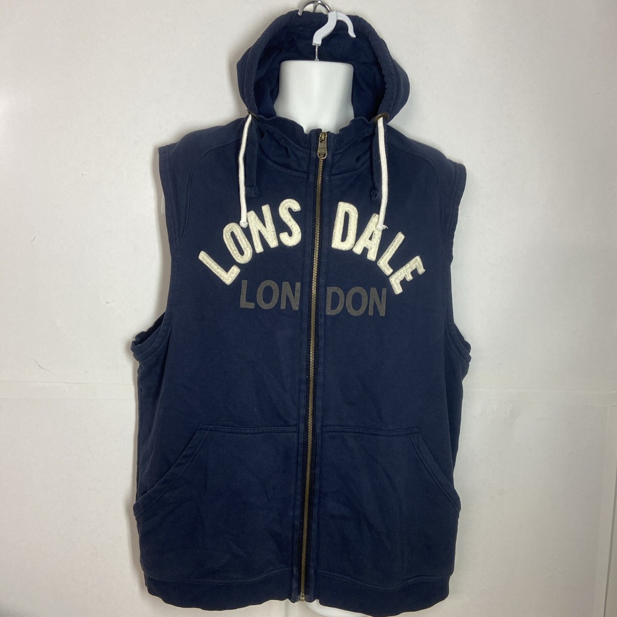 Lonsdale London Boxing Hoodie Sleeveless Sweatshirt Mens Navy Blue 