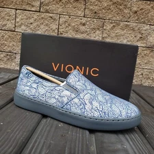 Vionic-Mahoney Avery Slip-on Leather Sneakers- Blue Metallic- 7.5M- NIB- $129.95