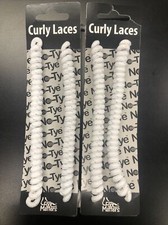 2 PAIR - NEW Elastic No Tie Shoe Laces Curly Shoelaces Adults Kids White/Silver