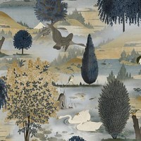 Schwanensee Landschaft Tapete VöGel BäUme BläTter Holden 13491 Blau & Ocker