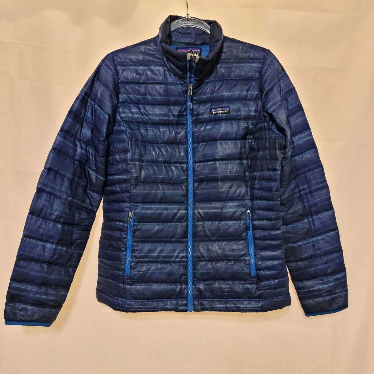 Patagonia Wmn's Blue Puffer Lightweight Zip Front Jacket Goose Down Sz M  READ