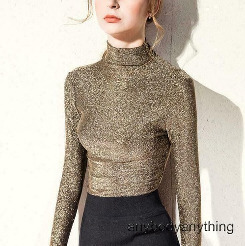 Womens Sheer Thin Glitter Turtleneck Sweater Slim Fit Mesh Tops Tee OL Blouse Sz - Bild 11 von 27