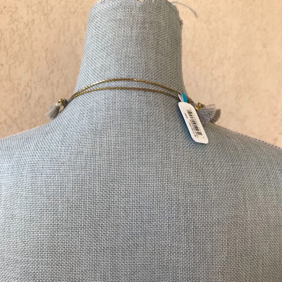 NWT Anthropologie Jewelry Lena Boho Necklace | Thin Gold Strand w/ Grey Tassels - Image 3 of 4