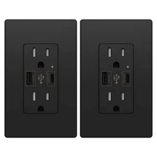 2pack 4.8A USB C Outlet with Power Delivery Duplex Receptacle in Wall, 15Amp