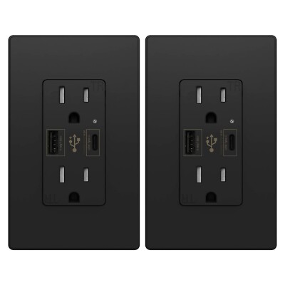 2pack 4.8A USB C Outlet with Power Delivery Duplex Receptacle in Wall, 15Amp