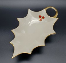 Jeweled Lenox Holly Leaf Dish, 24K Gold Trim, 9x5" Excellent Condition
