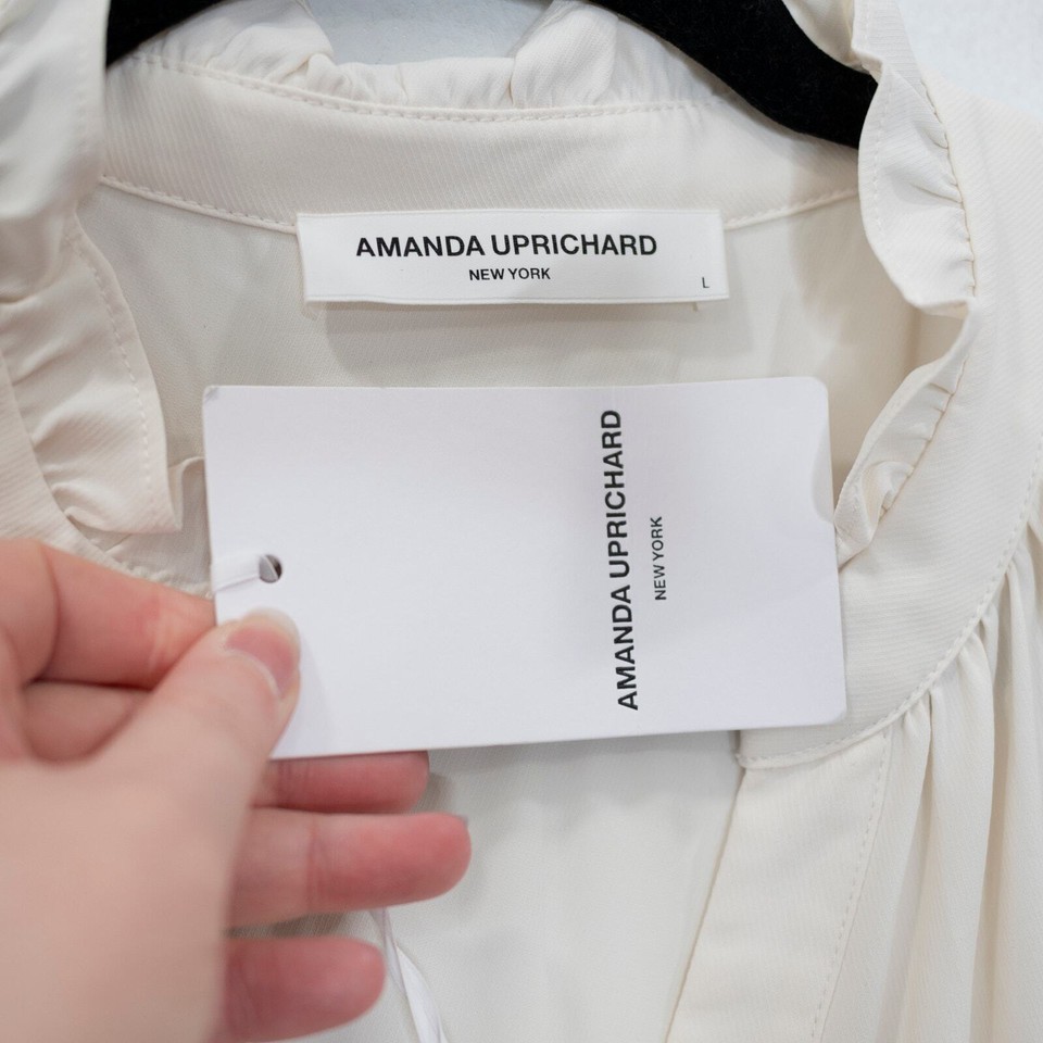 Amanda Uprichard Saffron Midi Dress Ivory Tiered Peasant Puff Sleeve SZ