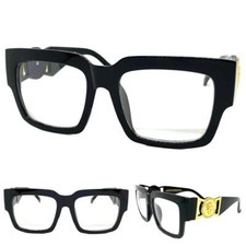 CLASSIC RETRO HIP HOP Clear Lens EYE GLASSES Thick Black Frame Gold Medallion