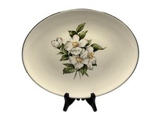 VTG Oval Ceramic Platter - White Magnolia Floral Pattern Southern Decor 12.75"