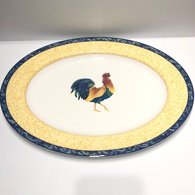 Fitz & Floyd Coq Du Village Rooster Large Oval PLATTER 17  Country Farm Kitchen