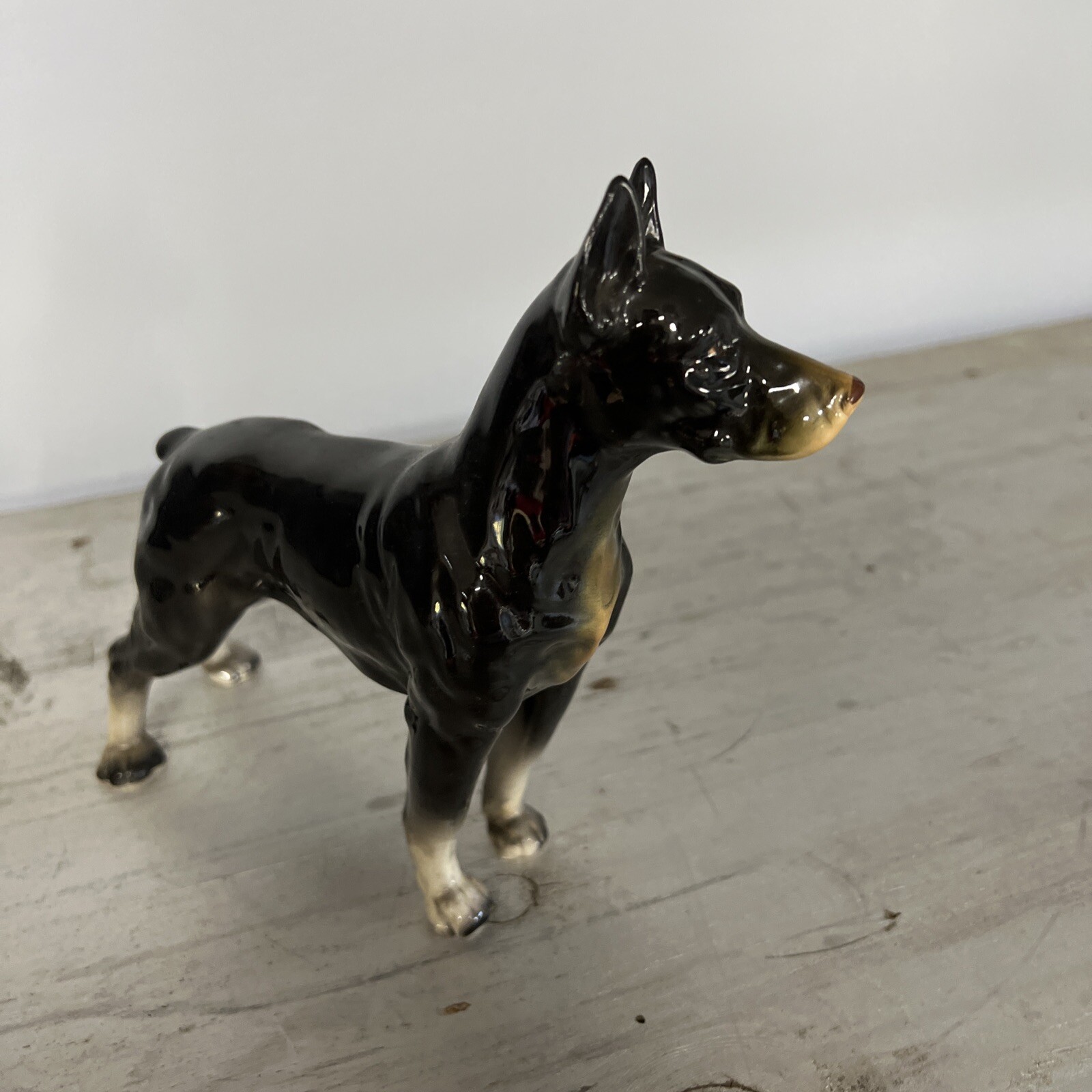 VTG Doberman Pinscher Dog Figurine Marked Japan Ceramic Glossy MCM
