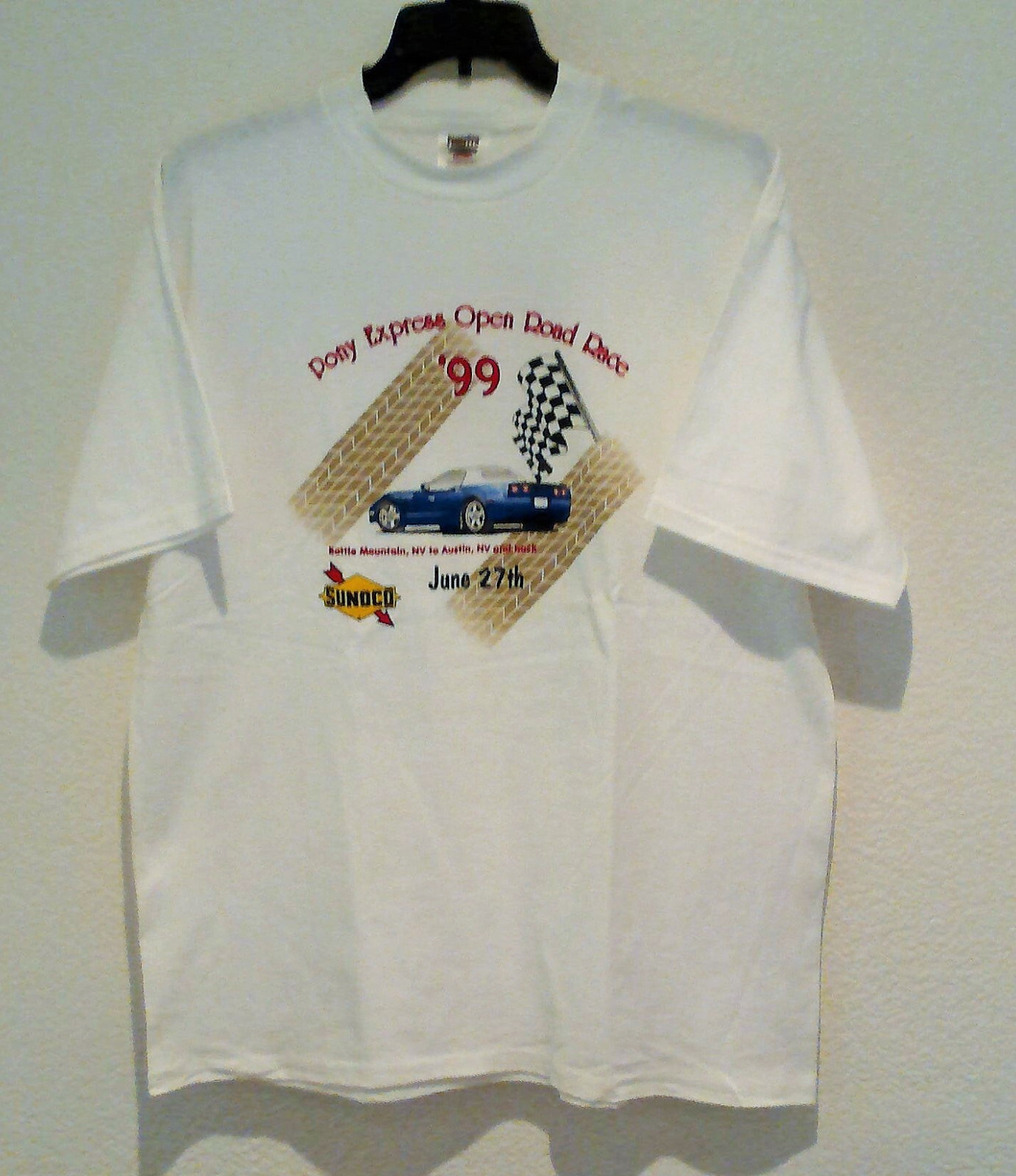 T shirt vintage 1999 Pony Express Open Road Race manica corta bianca XL