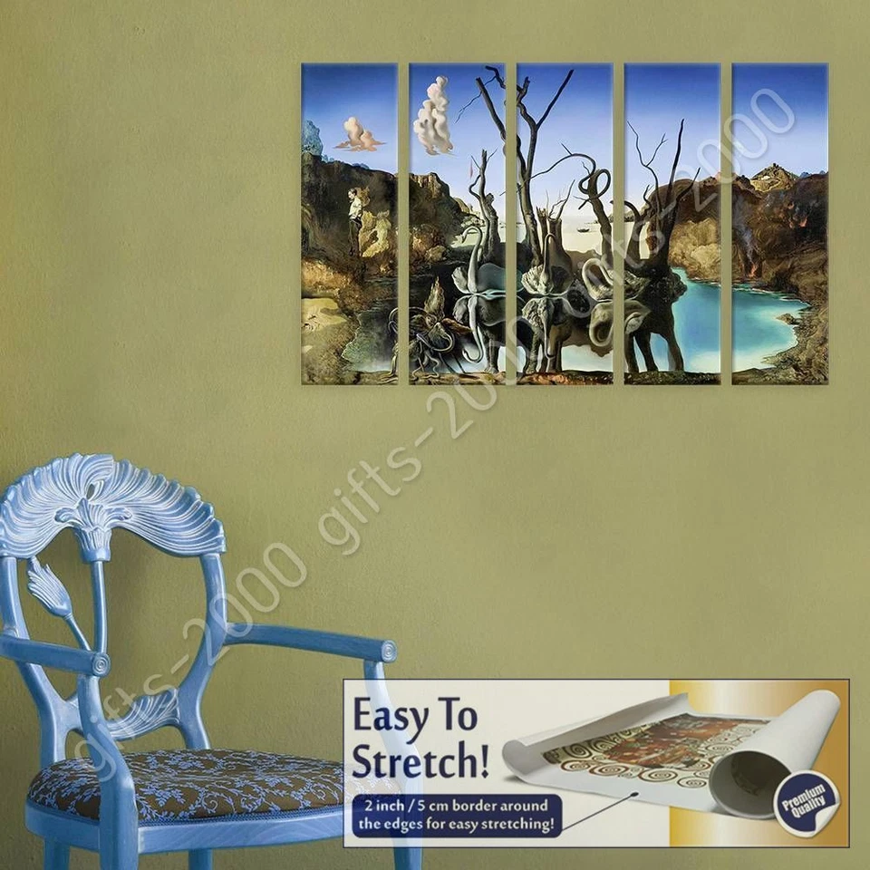 Cisnes Elefantes Reflectantes 5 Paneles de Salvador Dalí | Lona (Enrollada) | Pared Foto 4 de 4