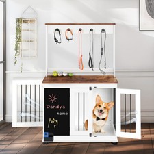 NEW Dog Crate Graffiti Cage Double Doors Wooden Crate Interior Furniture Pet