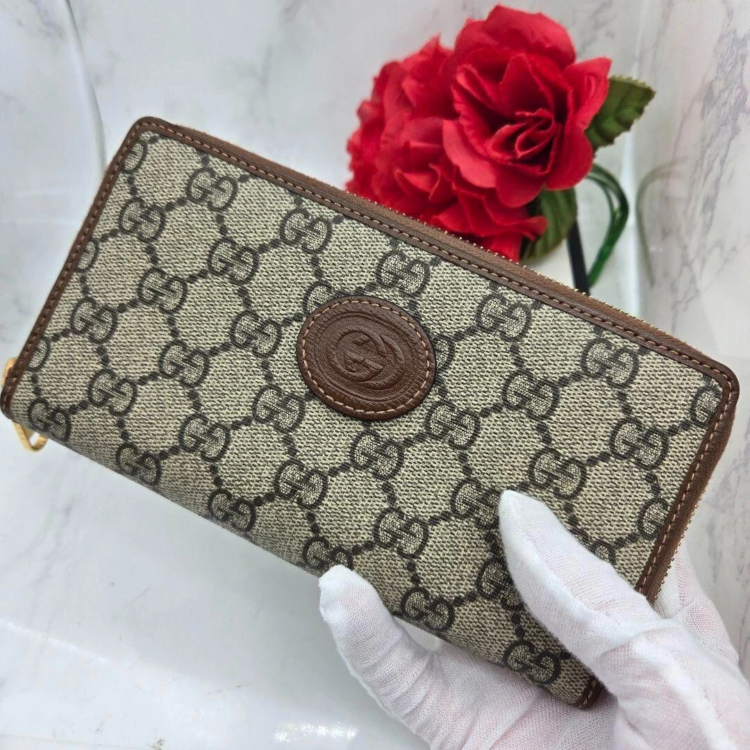 Gucci Portefeuille Long GG Supreme Enclenchement 673003 PVC Beige Authentique F0213710