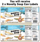 2 Funny Gift Guppies Pet Fish Soup Can Labels - Aquarium Pet Birthday Joke Gag