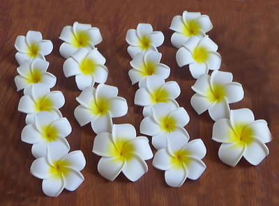 24 Artificial Foam Flowers 2.3'' (6 cm) Yellow Plumeria Heads
