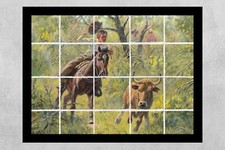 ready to hang ceramic tile mural backsplash. now or never. Cowboy roping a cow.