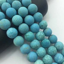 2.0mm Hole Blue Turquoise Beads Matte Round Beads 6mm 8mm 10mm 15.5" Strand