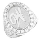 JackAni 10k or 14k White Gold Mens Oval Halo White CZ Initial Letter W Ring 