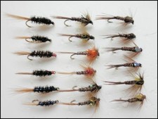 BARBLESS Nymph flies, 18 Pack, Cruncher, Pheasant Tail & Diawl Bach, 10/12