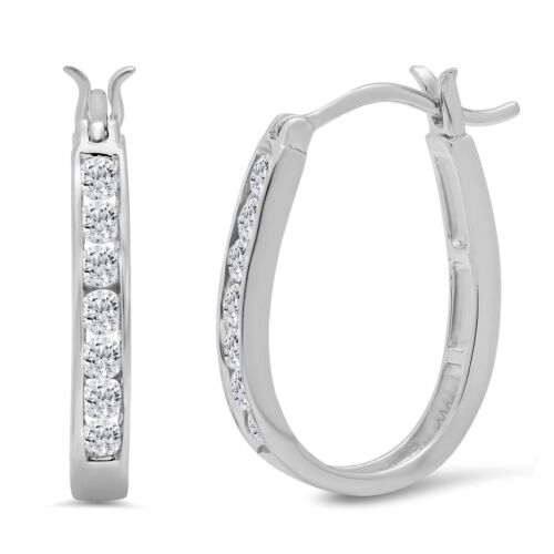 1/2ct TW Real Diamond Hoop Earrings for Women in 10K Gold - Picture 1 of 4