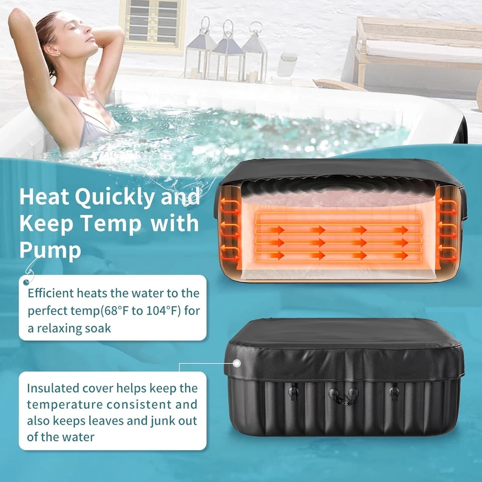 Bañera de hidromasaje inflable NAIZEA 6 personas 73x73x25 spa con 130 chorros calmantes y cubierta Foto 3 de 4