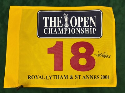 David Duval signed Autogramm selten 2001 The Open Golf Flag Winner + Dealer COA