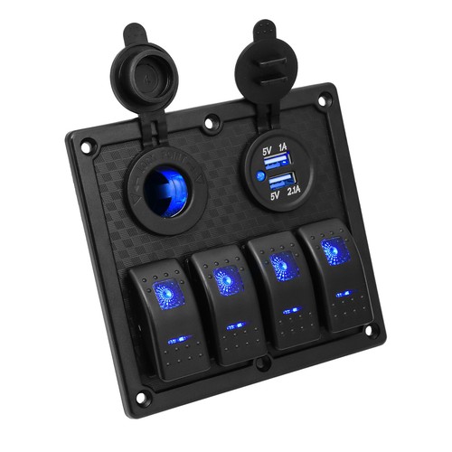 4 Gang LED Rocker Switch Panel 12V for Car Boat Marine USB Charger ON OFF Toggle - Picture 7 of 14