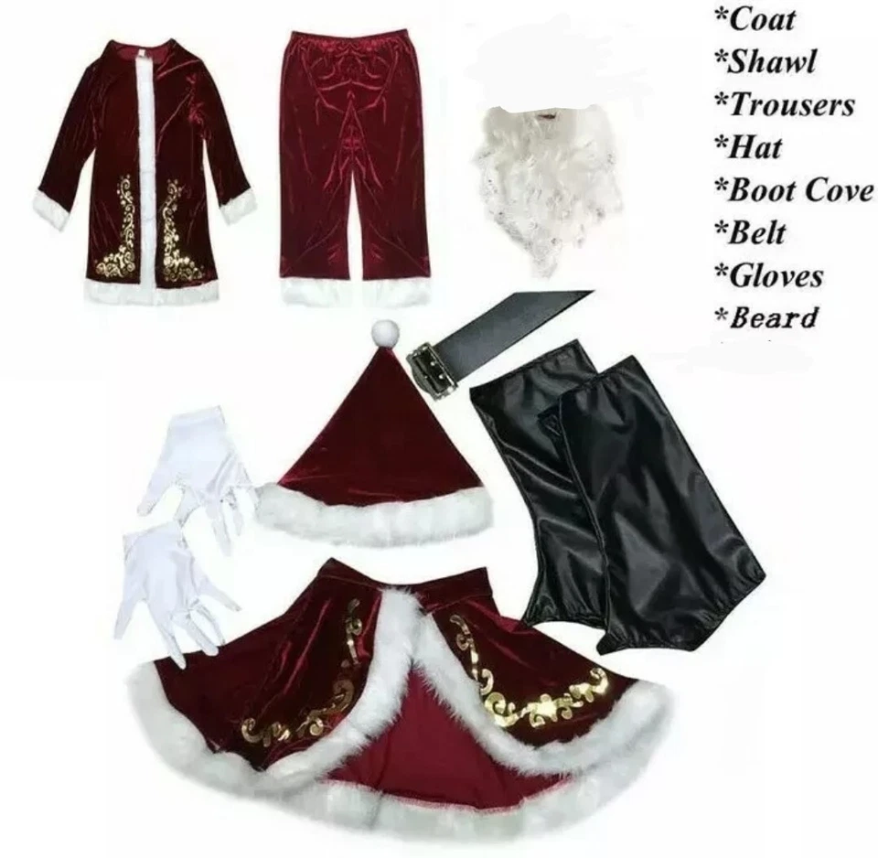 Costume Pere Noël Adulte Deguisement Santa Claus Cosplay Noël 8 pièces - Photo 3/4