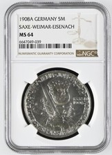 J 161 5 Mark Saxony-Weimar-Eisenach Wilhelm Ernst from 1908 a NGC MS 64 KM066