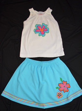 HANNA ANDERSSON Blue Skirt/Skort White Tank Isle of Flowers NWT 130 US 8