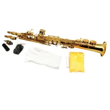 Eastern music gold lacquer straight Soprano Saxophone with two necks