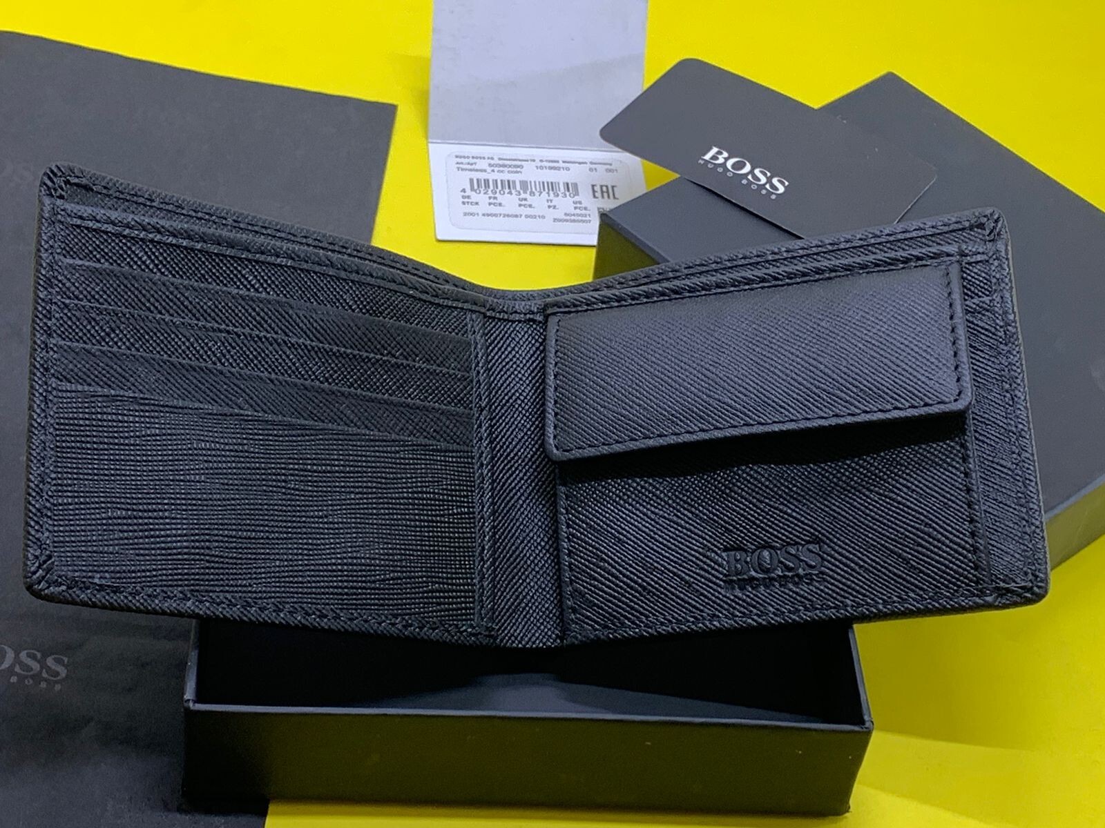 NEW HUGO BOSS MENS TIMELESS BLACK LEATHER WALLET WITH COIN POCKET eBay