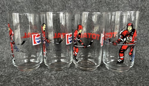 Vintage 1988 PEPSI TOTAL Gas DETROIT RED WINGS 4 Collector Glasses Complete Set - Foto 9 di 24