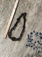 Vintage 1994 Bronze / Brass Aztec Medallion Buckle Black Rope Beaded Belt 32"