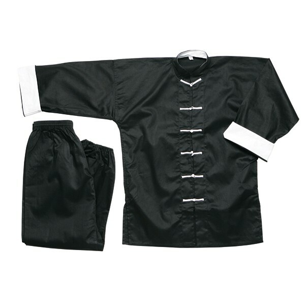 New Kung Fu Uniform Tai Chi Uniform-Black w/ White Knot Cord Frogs