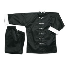New Kung Fu Uniform Tai Chi Uniform-Black w/ White Knot Cord Frogs buttons
