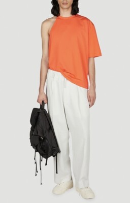 Y-3 Adidas Men Double T-SHIRT W PRINTED LOGO AND LAYER NECK ORANGE