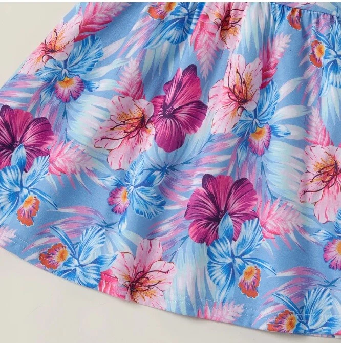 NWT Girls Blue & Pink Tropical Floral Dress | Size 2 Years | Party Dress