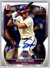 DEVIN SALTIBAN RC SIGNED IP 2023 1ST BOWMAN DRAFT BD-2 ROOKIE AUTO