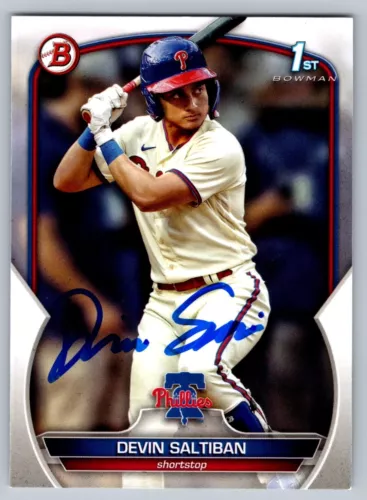 DEVIN SALTIBAN RC SIGNED IP 2023 1ST BOWMAN DRAFT BD-2 ROOKIE AUTO