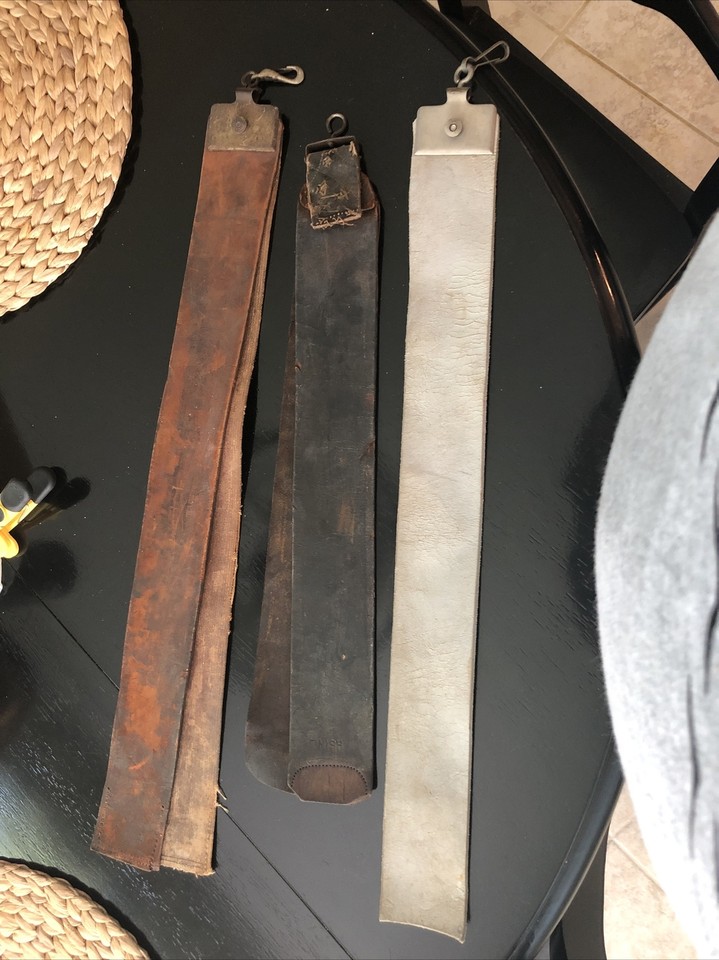 Vintage Antique Leather Barber Straight Razor Sharpening Strap Set | eBay