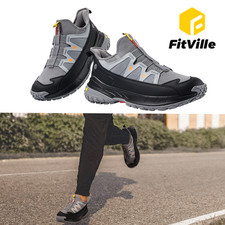 FitVille Men's Slip On Hiking Shoes Walking Sneakers Non Slip Wide Toe Box Gray