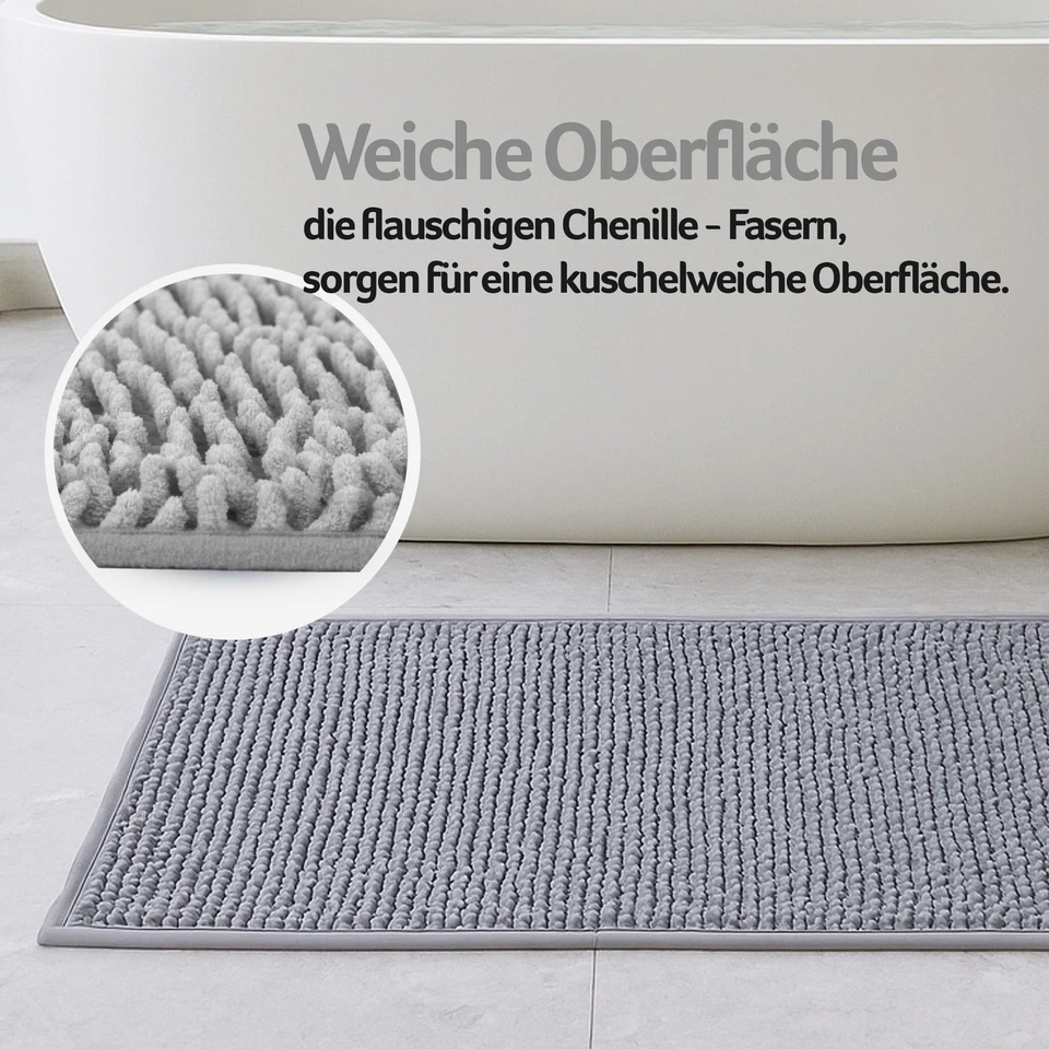 Chenille Badematte 60x90cm saugstarker Duschvorleger weiche Matte WC Badteppich - Bild 2 von 4