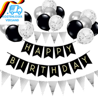 Luftballons Geburtstag Dekoration Set, Schwarz Silber Geburtstagsdeko Happy Birt