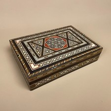 Vintage Nah&ouml;stliche Schatulle Holz Intarsien Mosaik Muster Schmuck Schmuck