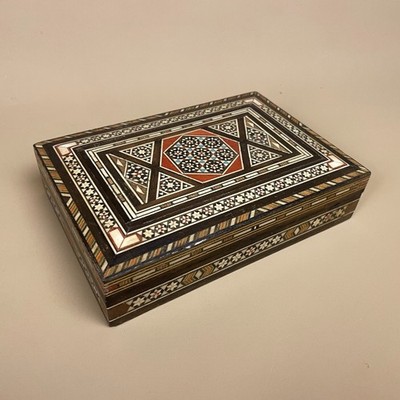 Vintage Nahöstliche Schatulle Holz Intarsien Mosaik Muster Schmuck Schmuck