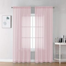 Sheer Curtains 90 inches Long 2 Panels, 42"W x 90"L Pack of 2 Blush Pink